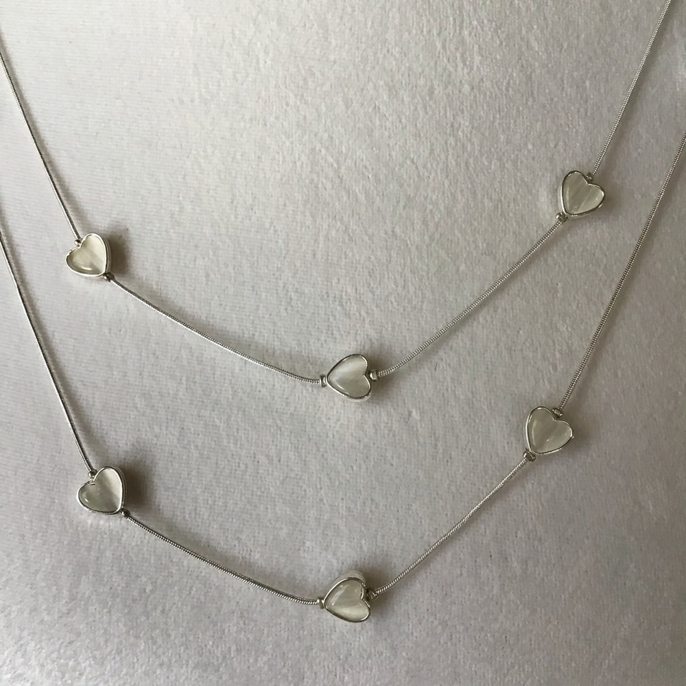 Valentine Hearts Necklace Cascade 2-Strand White Pearl Look Love Romantic NEW - Picture 10 of 11